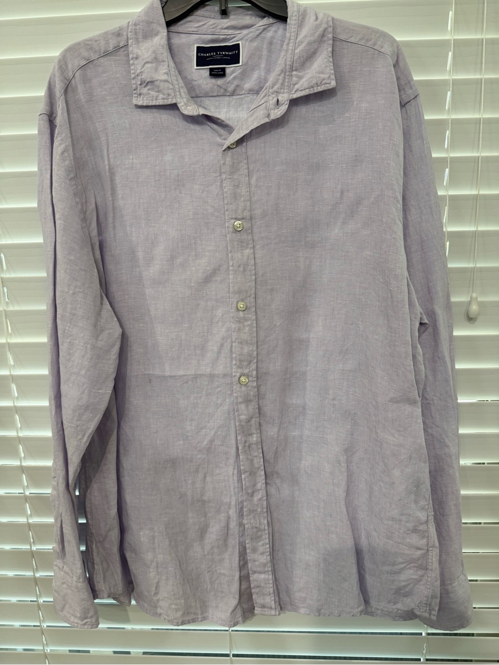Charles Tyrwhitt men’s 100% linen button down shirt slim fit xl light lavender